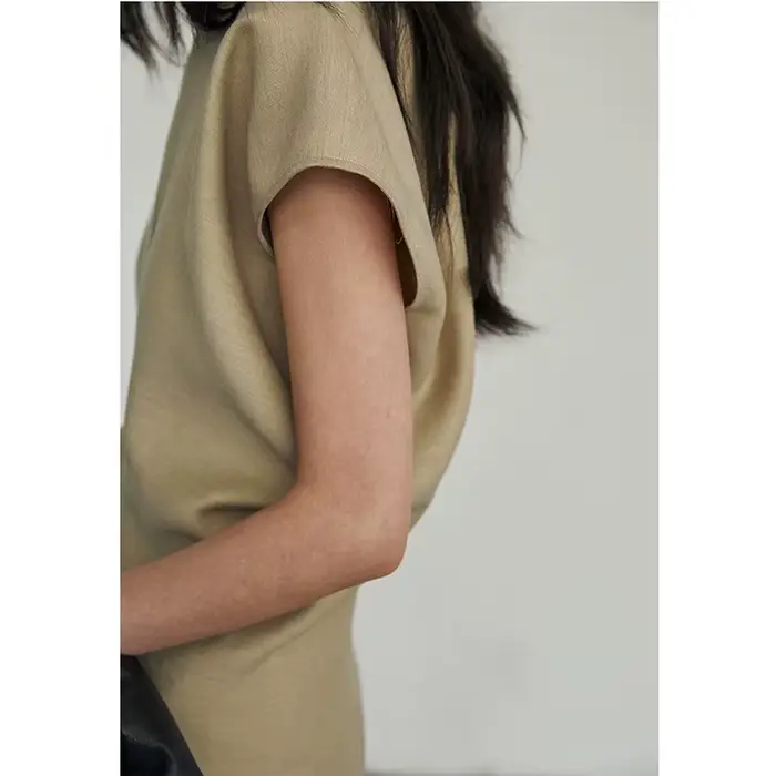 Robe longue beige à manches courtes, décontractée et élégante, avec taille cintrée, coupe trapèze, pour femme, idéale pour l'été et le bureau
