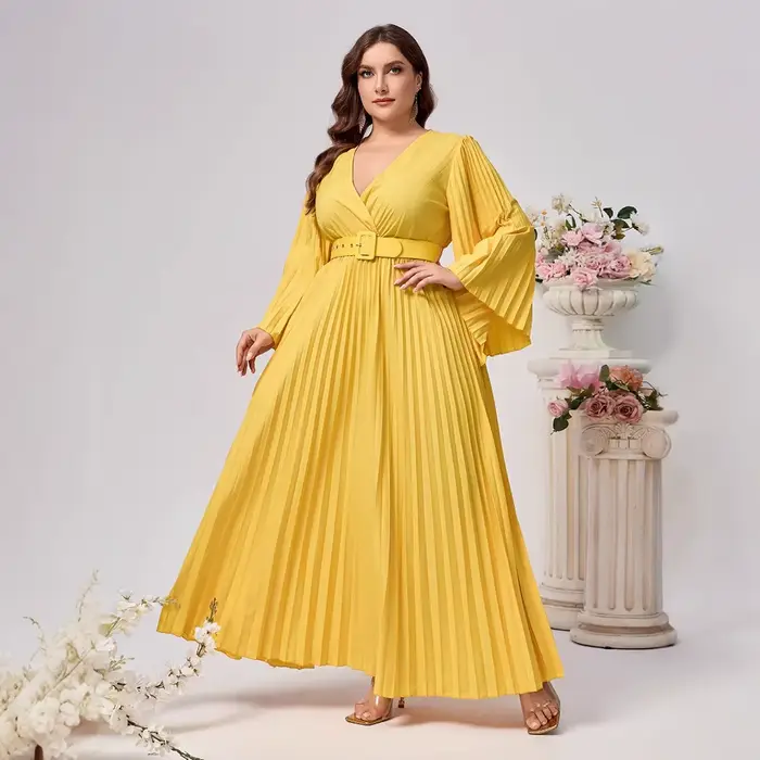 Robe de soirée en polyester ample a-ligne avec col en V profond pour femmes grandes tailles automne fête occasions spéciales