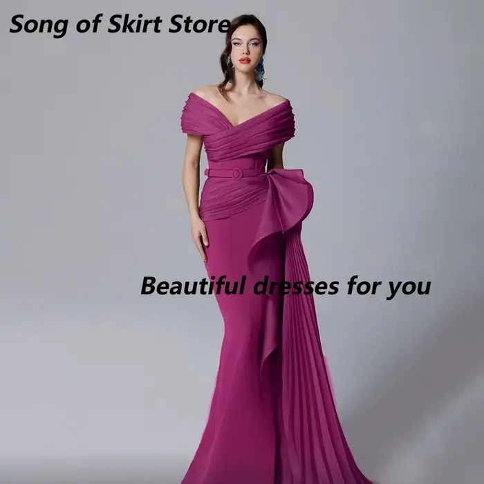 Robe de soirée sirène Fuchsia pour femmes, épaules dénudées, longueur au sol, événements spéciaux, r