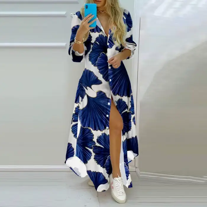 Robe chemise élégante et Sexy à col Polo pour femmes