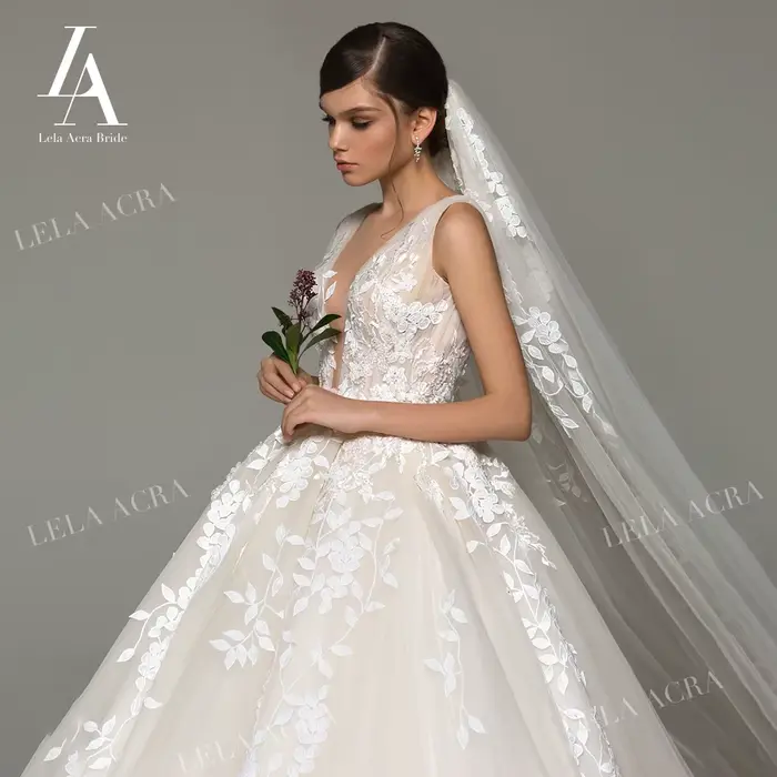 Robe De mariée trapèze avec des Appliques féeriques, sans manches, dos nu, à la mode, en dentelle, p