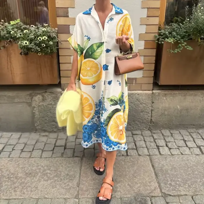 Robe chemise imprimée citron pour femmes