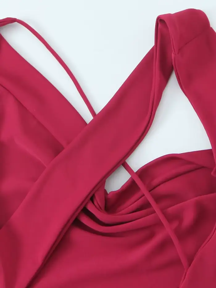 Robe longue asymétrique TRZA décontractée pour femmes occasions spéciales polyester rouge cheville