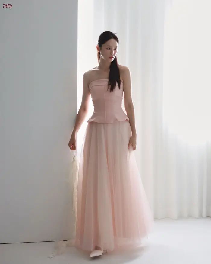 Robe de soirée élégante en tulle rose coréen TAFN