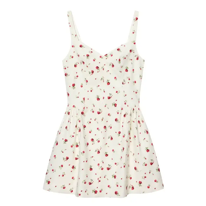 TFMLN 2026 Nouvelle Robe Courte Élégante à Bretelles Larges pour Femmes, Imprimé Floral, Style Franç