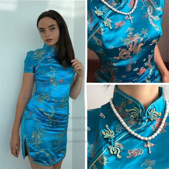 Robe courte en satin pour femme