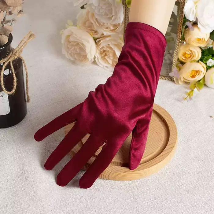 Robe de mariée élégante en Satin, gants courts rouges, rétro, nœud en perles, photographie pour femm
