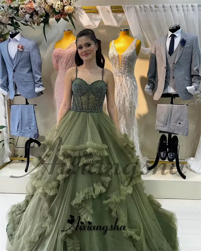 Aixiangsha-Robe de Soirée en Tulle Plissé pour Femme