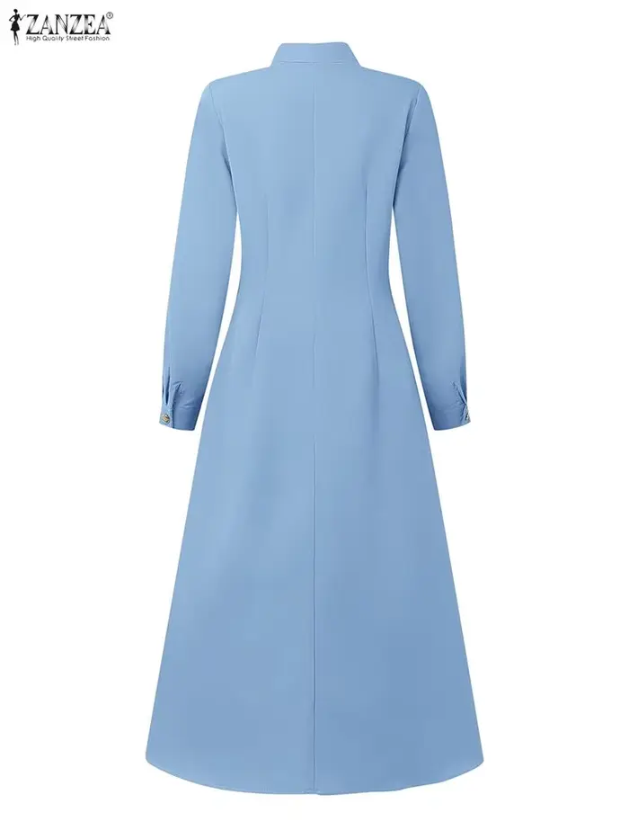 Femmes élégantes a-ligne robes mi-longues ZANZEA décontracté col montant à manches longues boutonné robe longue 2025 automne femme vêtements S-3XL