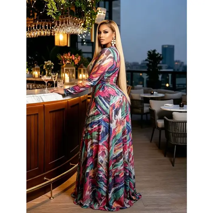 Robes longues maxi pour femmes rondes, col rond, robe printemps-été, taille cintrée, imprimé floral, robes de soirée élégantes vertes plissées