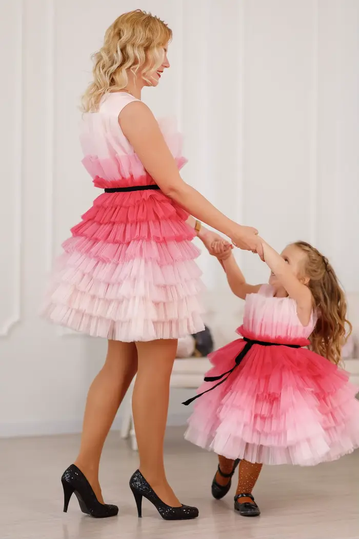 Robe rose ombrée maman et moi pour séance photo
