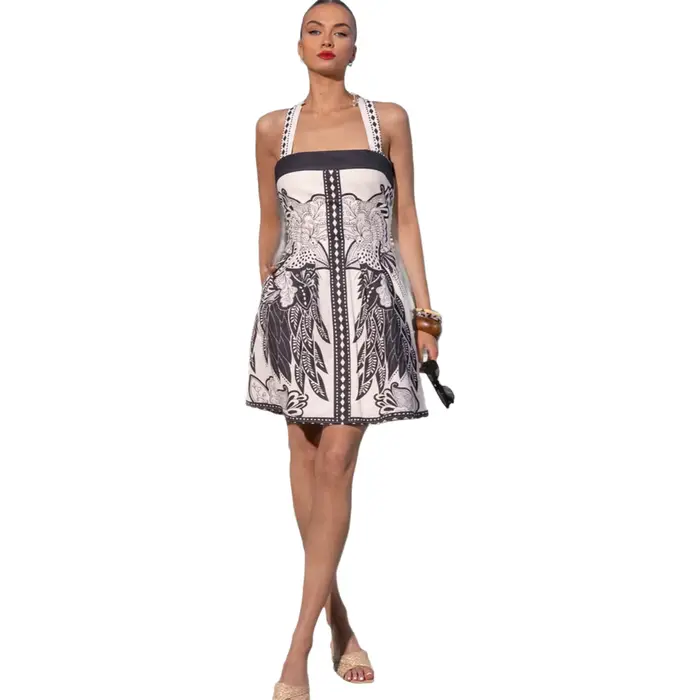 Robe d'été courte imprimée géométrique bohème style décontracté pour femme occasions estivales et voyages