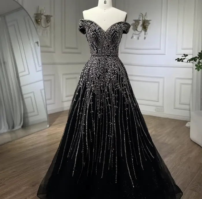 Robe de soirée de forme trapèze pour femmes, tenue de soirée luxueuse, perlée, or rose, LA71459, 202