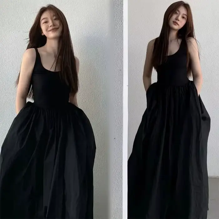 Robe longue noire sans bretelles pour femme