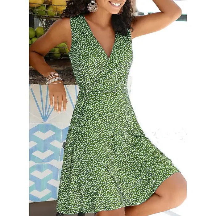 Nouvelle robe décontractée à pois femmes col en V fibrage