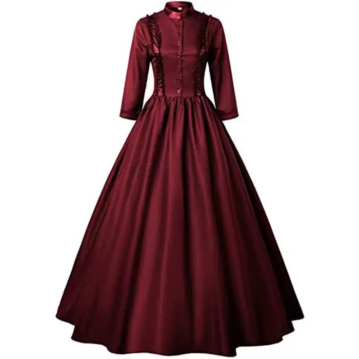 [You're My Secret] Robe rouge médiévale pour femme, robe longue vintage à manches longues, robe long