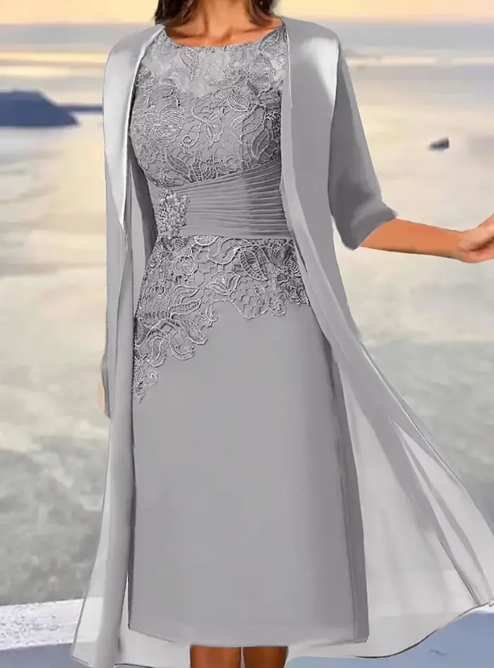 Robe de mère de la mariée élégante avec broderie florale, tissu satiné, soutien-gorge intégré, manches longues, silhouette gaine, couleur personnalisable pour occasions spéciales