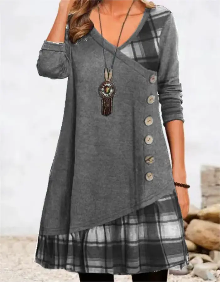 Robes pour femmes européennes et américaines automne et hiver élégant quotidien robe de soirée ample boutons