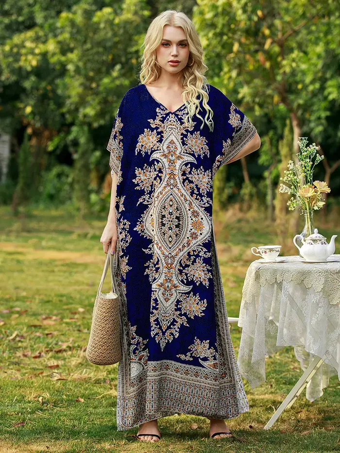 Robes de vacances bohèmes à col en V pour femmes