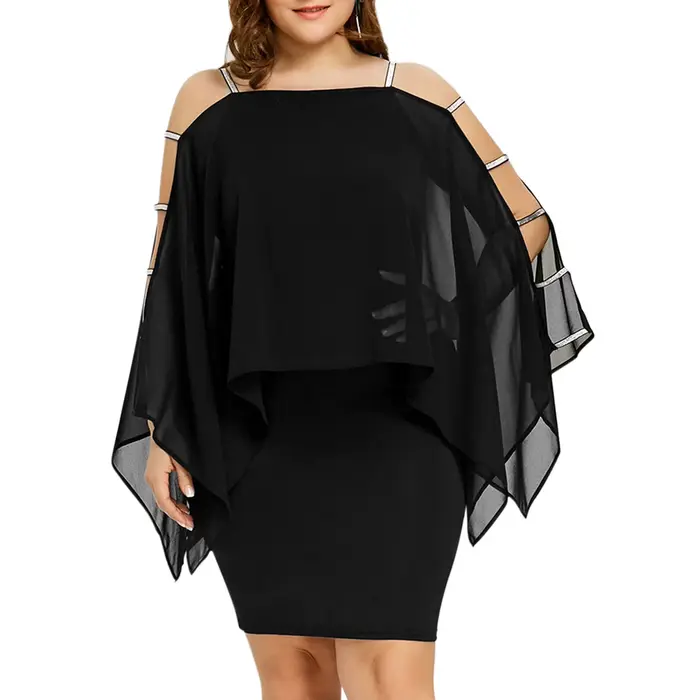 Robe de soirée en mousseline de soie, grande taille, Sexy, épaules dénudées, ajourée, élégante, manc