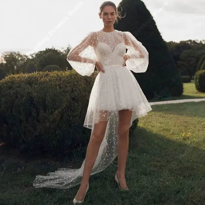 Robes De mariée en Tulle pour femmes, Style court, modernes, longueur De nettoyage, ligne a, princes