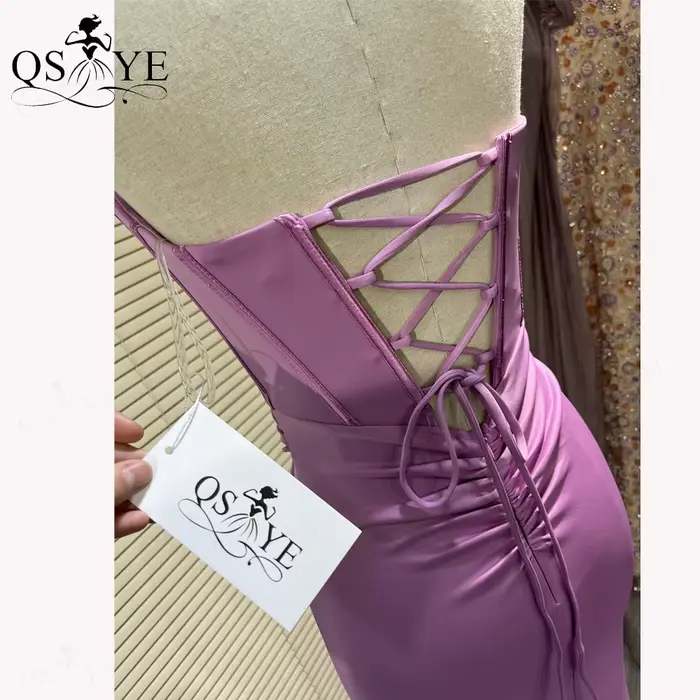 Robe de soirée longue rose vif en satin extensible avec corset baleiné