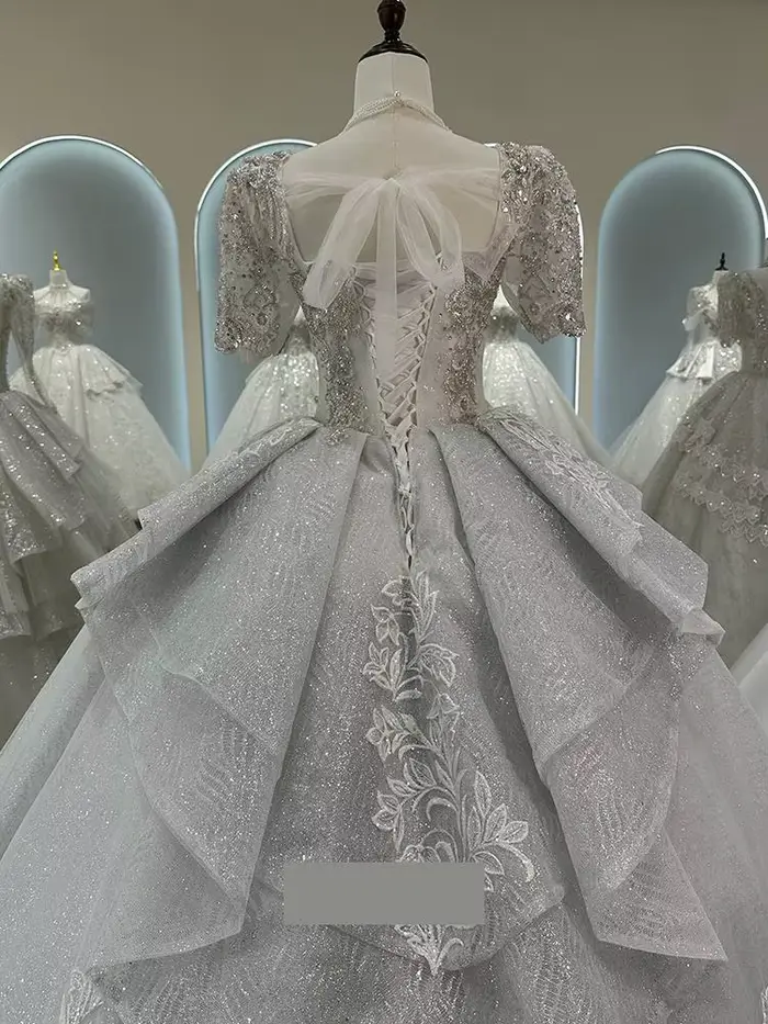 Robe de mariée de luxe française avec perles brillantes, broderie lourde, ciel étoilé et queue personnalisable pour femme occasions spéciales