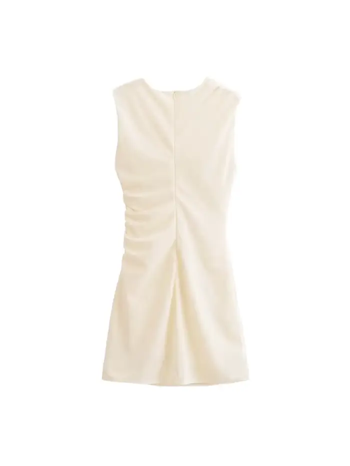 Robe drapée TRZA en polyester pour femmes, sexy et club, mini, sans manches, col rond, occasion spéciale