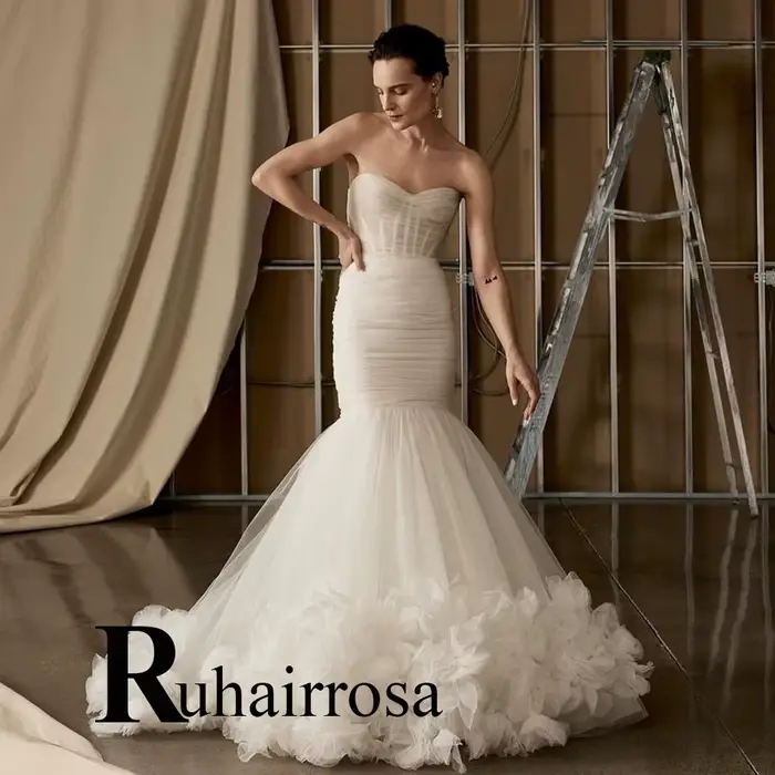 Robe de mariée sirène Ruhair Rosa élégante avec train de balayage et décolleté "MON AMOUR" pour cérémonies de mariage et événements spéciaux