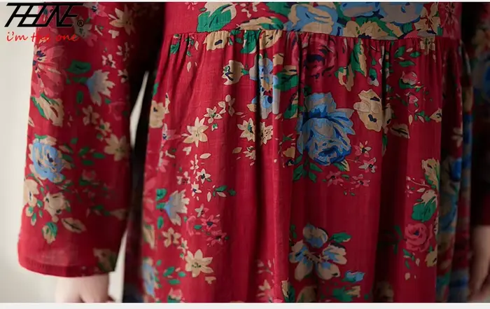 Robe longue en lin de coton imprimé bohème pour femmes