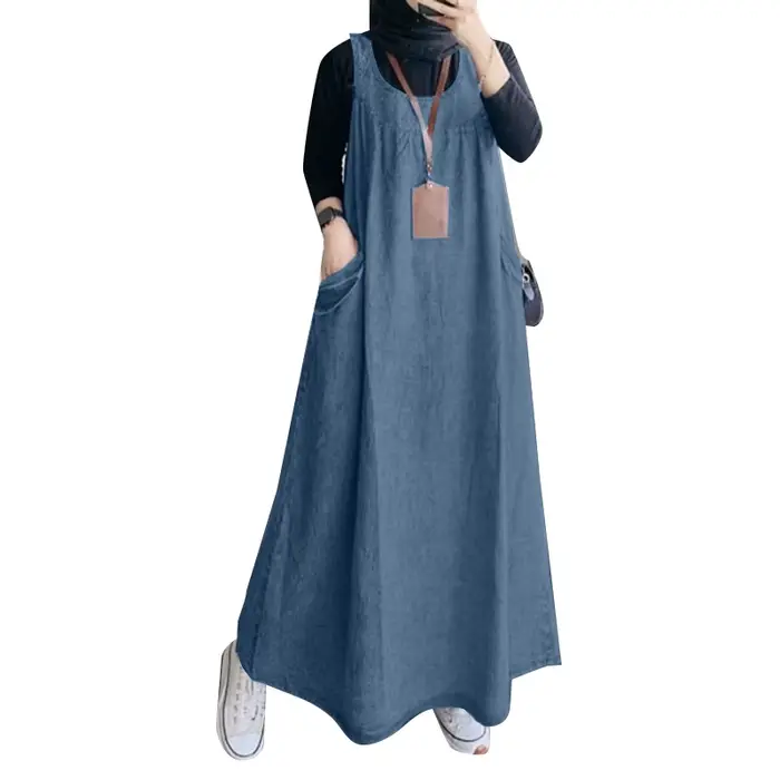 ZANZEA-Sarafans décontractés en denim pour femmes, abaya musulmane, robe en denim, salopette de coul