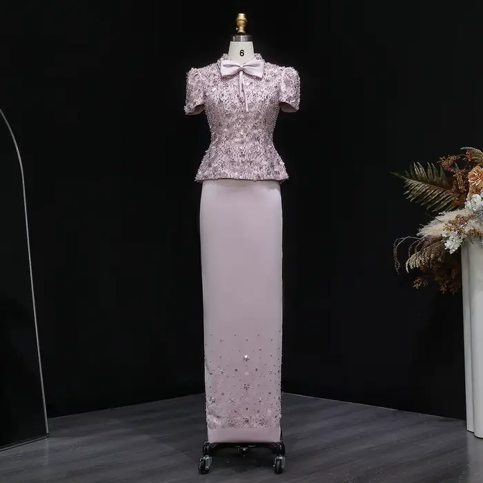Robe de soirée élégante Sharon Said rose perlée avec perles et cristaux pour femmes occasions spéciales