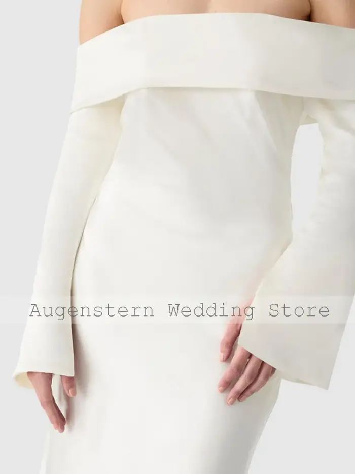 Robes de mariée civiles formelles en satin blanc plissé, robes de soirée élégantes pour femme, coupe droite, épaules dénudées, robes de mariée 2024 pour femmes