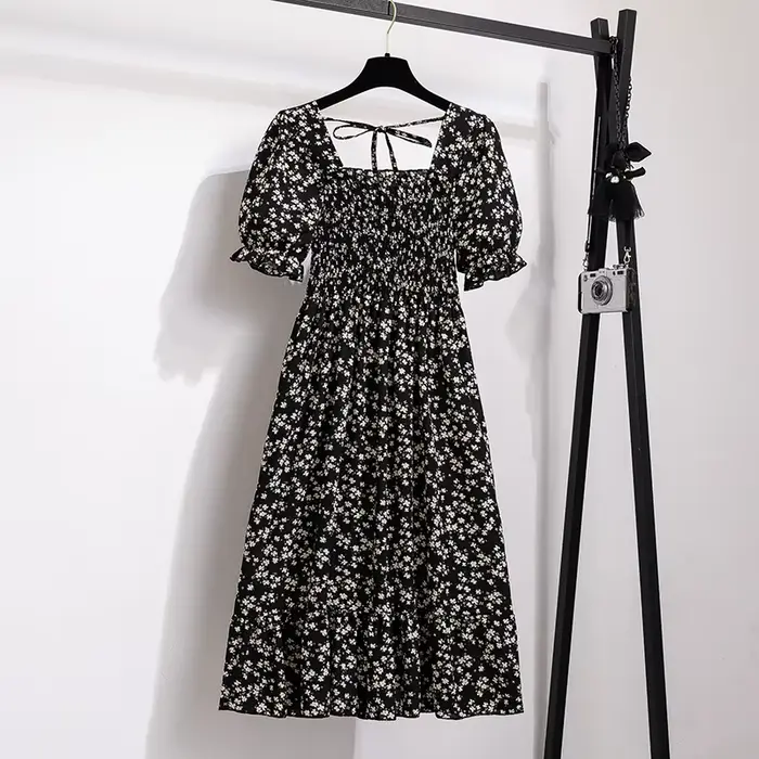 Robe d'été plissée en mousseline de soie pour femmes, tenue décontractée, plage, vacances, manches c