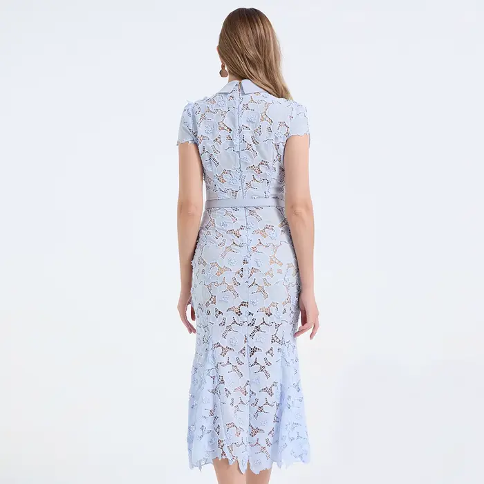 Robe longue en dentelle bleu marine pour femme