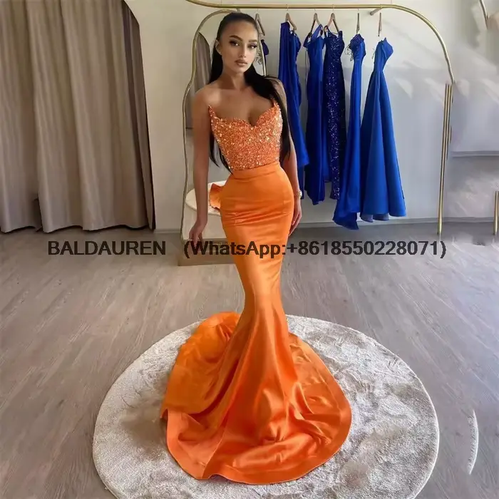 Sirène Sexy Occasion spéciale robes Orange paillettes robe formelle longue tache robes de soirée ves