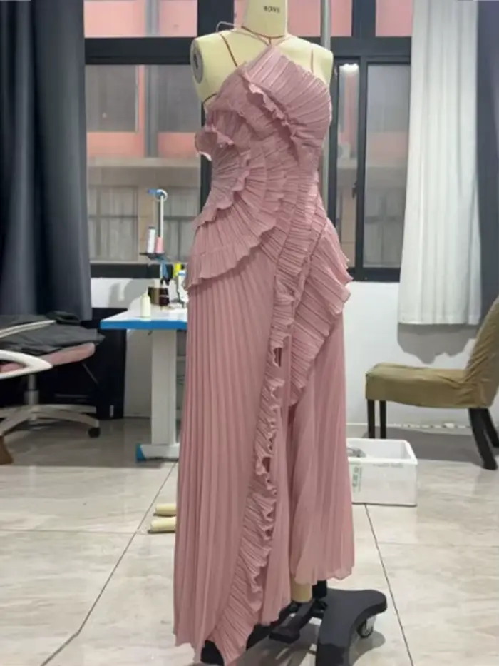 Robe de soirée Style plage avec volants sexy col licou maxi date de nuit chic et élégante dos nu pour femmes occasions spéciales