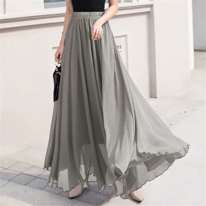 Jupe patineuse longue taille haute en mousseline de soie pour femme, polyester haute élasticité, style décontracté, adapté aux quatre saisons, couleurs vibrantes et douces, pour les femmes d'âge moyen, occasions quotidiennes et festives