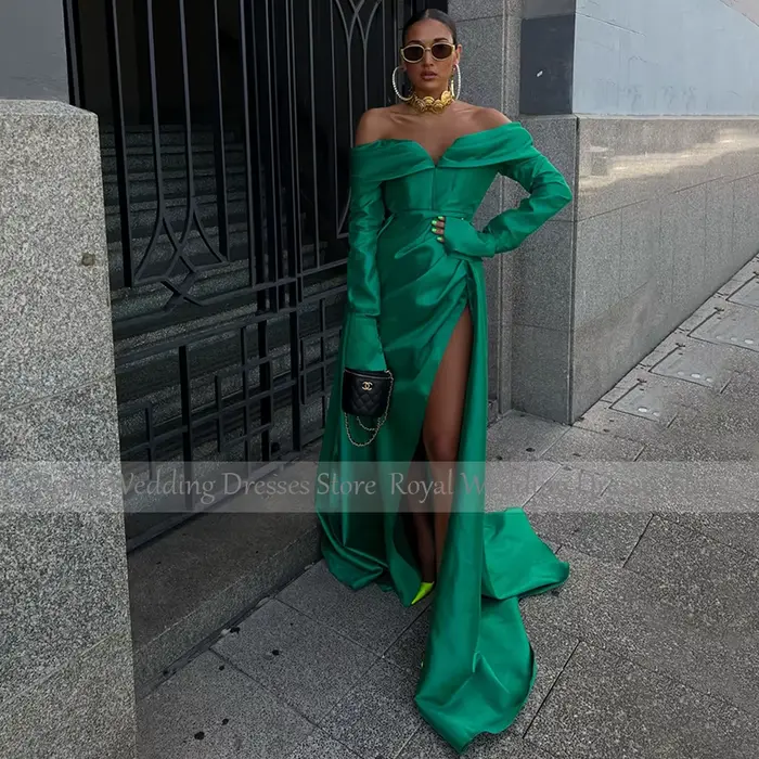 Robe de Soirée Vert Émeraude à Manches sulfpour Femme