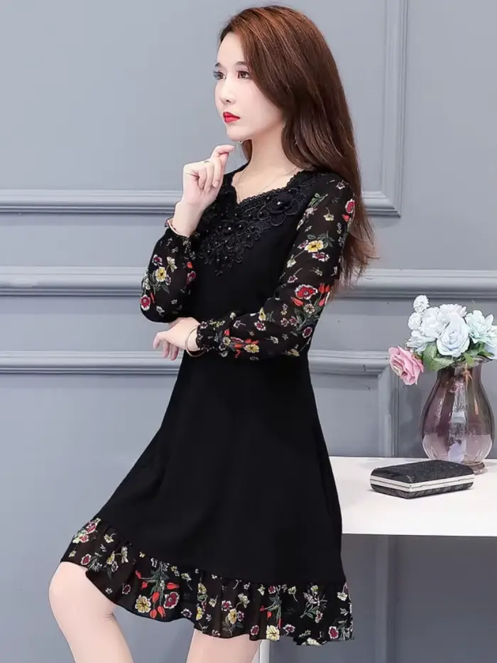 Robe florale élégante pour femmes ample avec manches longues pour printemps et automne 2025 occasions spéciales