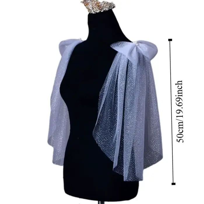 Robe de mariée en tulle plissé avec châle en perles brillantes, nœud transparent et gaze dorée pour femmes occasions spéciales mariage galas cérémonies