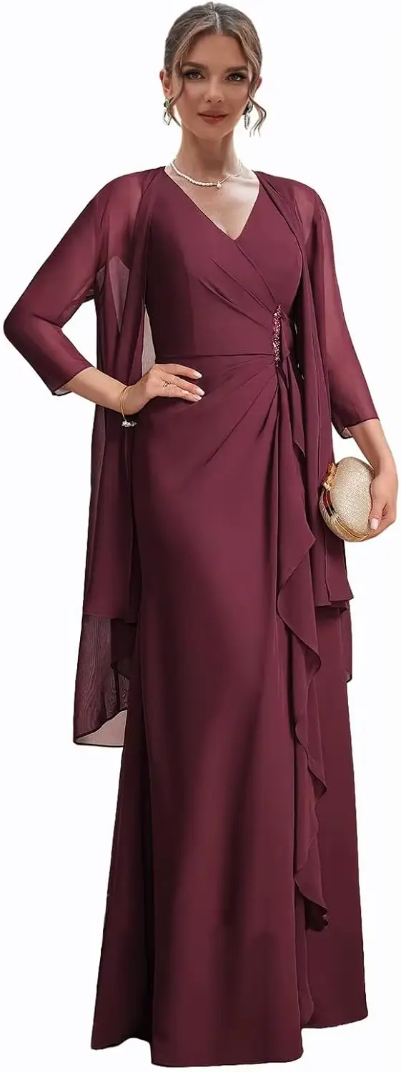 Robe formelle en mousseline perlée avec veste, idéale pour les mariages et autres cérémonies élégantes pour femmes de tous les âges
