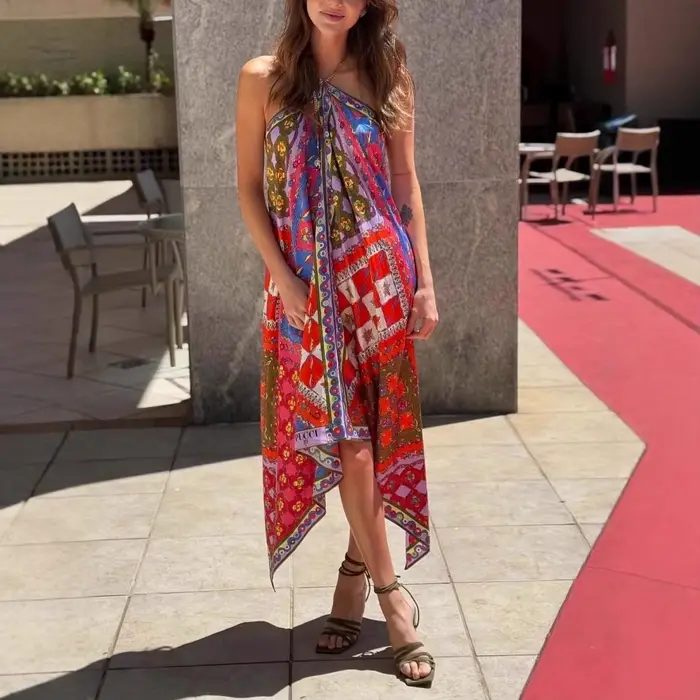 Robe longue en Satin imprimé bohème pour femmes