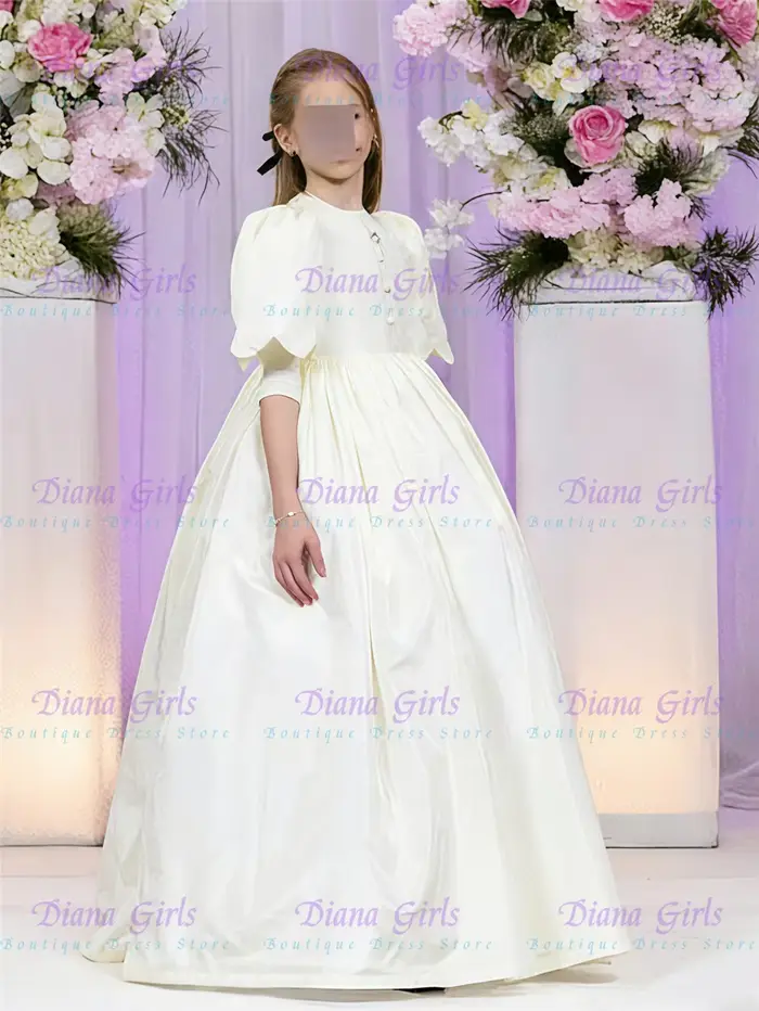Robe de demoiselle d'honneur élégante en satin avec manches bouffantes et style princesse pour petite fille occasions spéciales première communion mariage anniversaire soirée