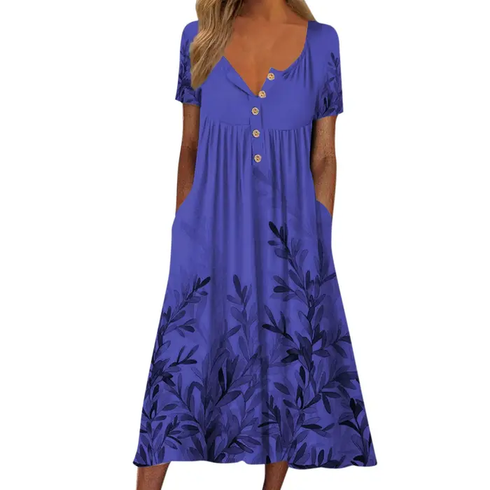 Robes en vente robes De liquidation pour femmes 2022 à manches courtes fleur cravate ronde bouton longue robe droite robes De Fiesta