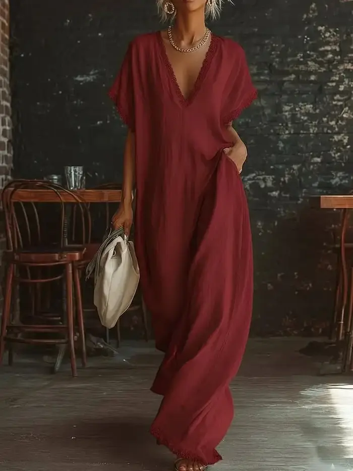 Robe en dentelle ample avec col en V pour femmes, couleur blanche, noire, rouge bordeaux, bleu ciel, jaune, pour l'été, la plage, les fêtes, junior