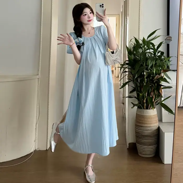 Robe de maternité d'été 2024, longue, fine, fraîche et tendance pour femmes enceintes, restez élégante