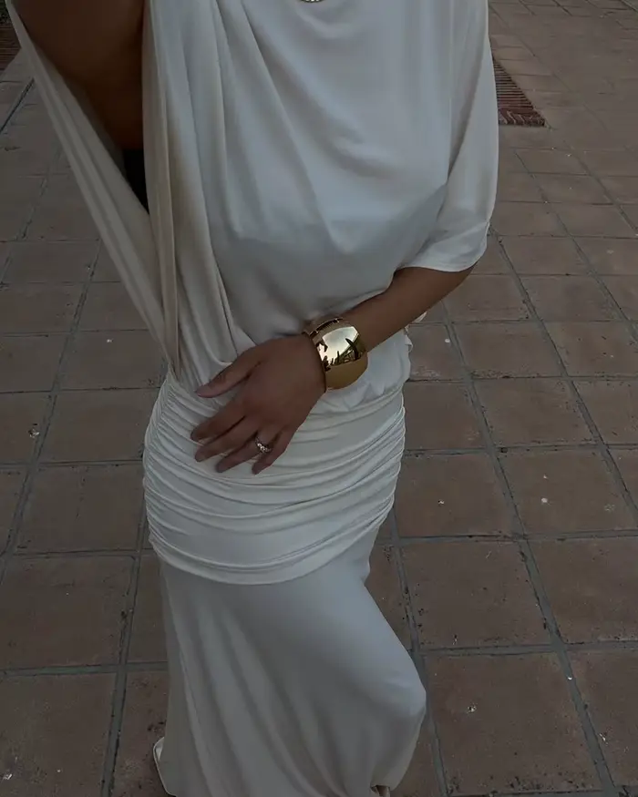 Robe longue plissée pour femme style chic et élégant polyester pour vacances et occasions spéciales