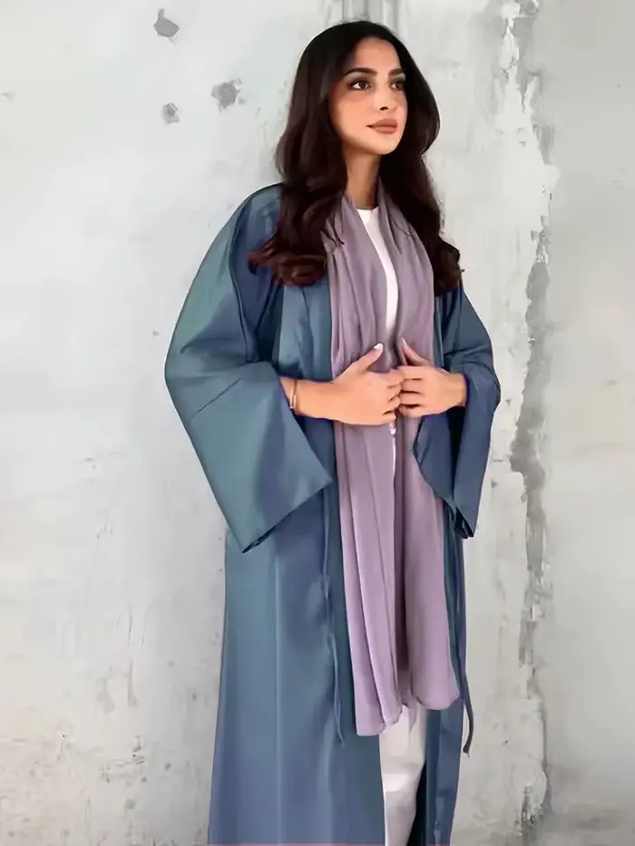 Abaya-Kimono en satin rose pour femmes