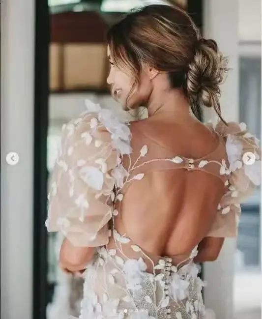 Yanshmigown-Robe de mariée sirène bohème à fleurs